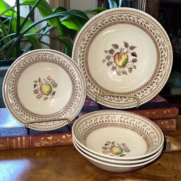 Vintage Johnson Bros Fruit Sampler Bowl Set Staffordshire Old Granite England - Picture 1 of 10